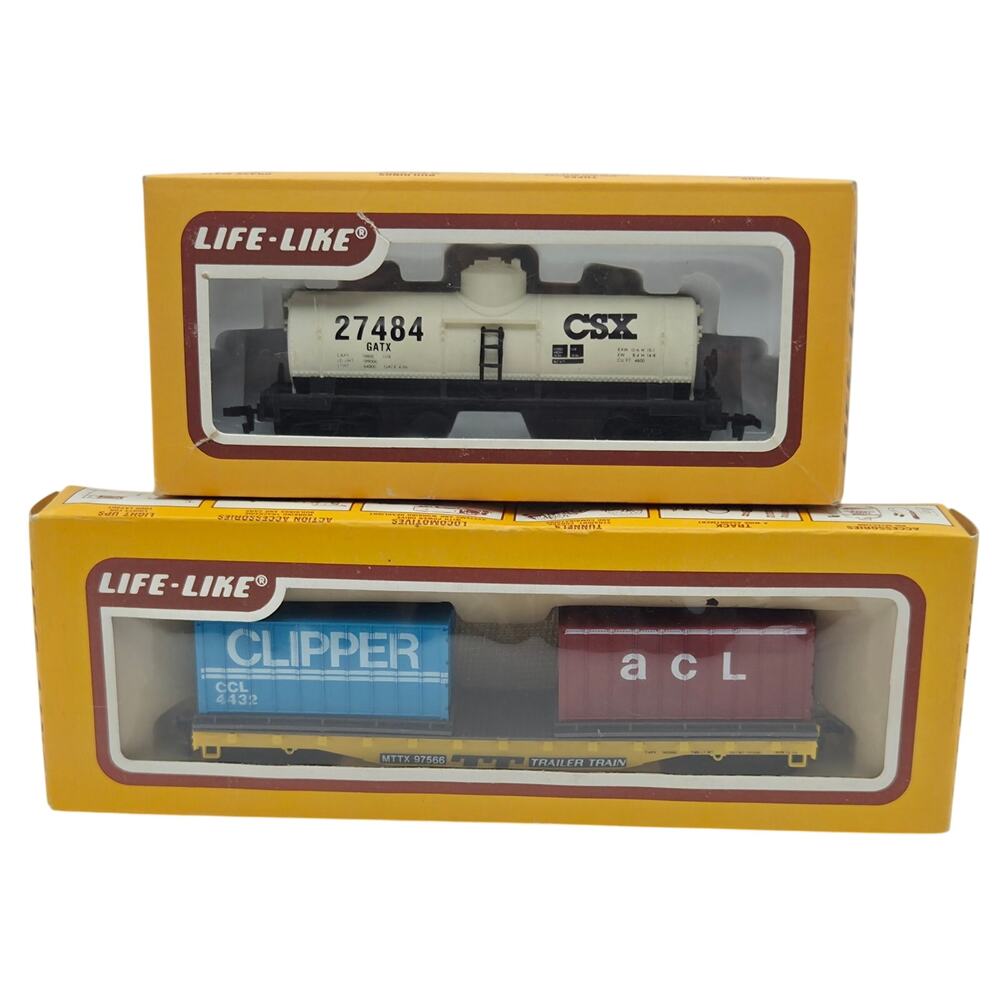 Life-Like HO Scale CSX Tank Car & Flat Car W/ Containers Lot In Original Box